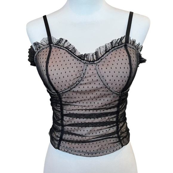 Lily White Bustier Size Large Black Mesh Swiss Dot NWT Whimsigoth Cropped Cami - Picture 9 of 9